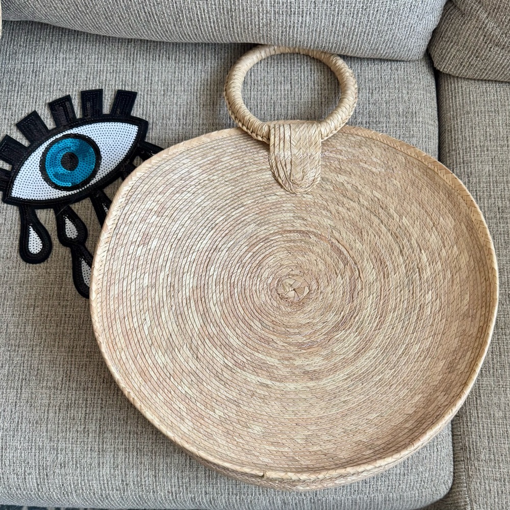 Handcrafted Tan Woven Basket with Handle